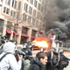 A limousine was set on fire during protests in Washington on Jan. 20, Inauguration Day. (Christina Pascucci/KTLA-TV)